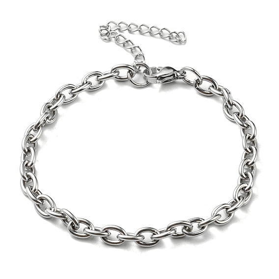 304 Stianless Steel Cable Chain Bracelet Making, with Extension Chain and Lobster Claw Clasps