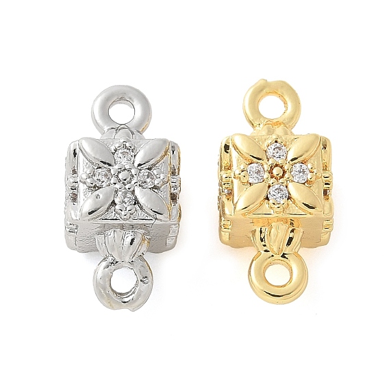 Шармы-соединители из латуни с микропаве из кубического циркония, без кадмия, без никеля и без свинца, Кубик с цветком