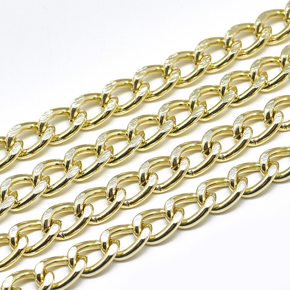 Aluminium Curb Chains, Diamond Cut Chains, with Spool, Unwelded, Faceted