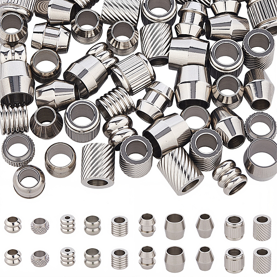 90 шт. 10 стили 201 европейские бусины из нержавеющей стали, бусины с большим отверстием, разнообразные