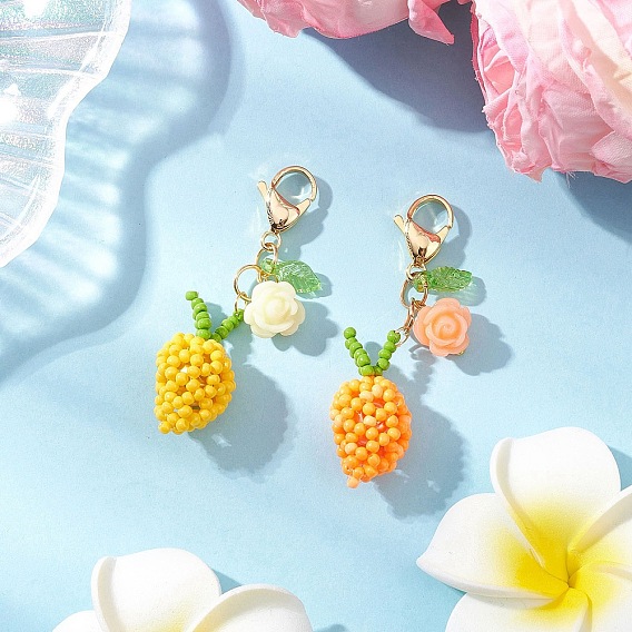 Подвески из манго, стеклянные бусины ручной работы, со стеклянной жемчуг, полимерные бусины и 304 застежки-карабины из нержавеющей стали, золотые