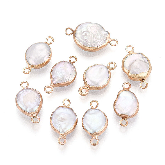 Гальванизированный натуральный жемчуг Кеши плоские круглые подвески-коннекторы, культивированный пресноводный жемчуг барочный жемчуг ссылки, золотые