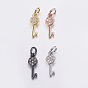 Brass Micro Pave Cubic Zirconia Pendants, Cadmium Free & Lead Free, Long-Lasting Plated, Key
