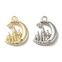 Brass Micro Pave Cubic Zirconia Charms, Moon with Tower