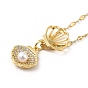 Coquille de zircone cubique avec collier pendentif cage en perle de résine, bijoux en laiton pour femmes