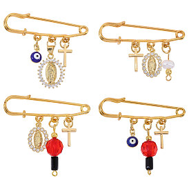 Железа килт контакты, брошь-подвеска из латуни с микропаве и кубическим цирконием, сглаз, Дева Мария и крест, религия