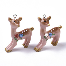 Resin Pendants, with Platinum Tone Iron Loop, Sika Deer