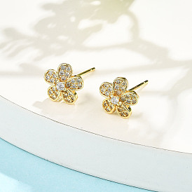 Серьги-гвоздики из латуни с микро-паве и прозрачным фианитом, стойки покрытие, долговечный, без свинца и без кадмия