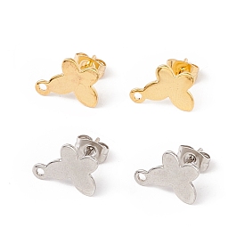 201 Stainless Steel Stud Earring Findings, with 304 Stainless Steel Pins, Horizontal Loops and Ear Nuts, Butterfly