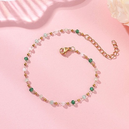 Браслеты-цепочки из стеклянных бусин для женщин, круглые, с 304 украшениями из нержавеющей стали