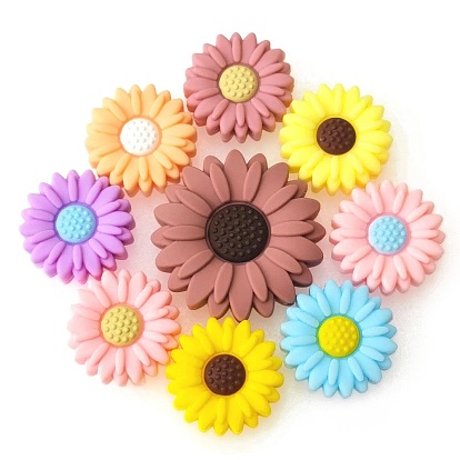 Food Grade Eco-Friendly Silicone Focal Beads, Chewing Beads For Teethers, DIY Nursing Necklaces Making, Daisy