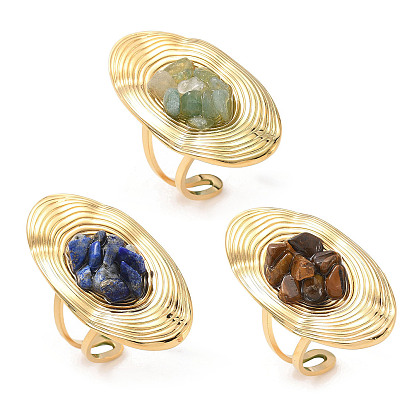 Драгоценный камень с 304 манжетными кольцами из нержавеющей стали, овальные, реальный 18 k позолоченный