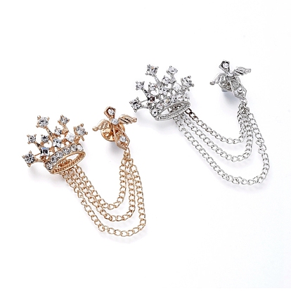 Мужская брошь из сплава на лацкане, с кристально горный хрусталь, для карьеры костюм смокинг рубашки галстук шапка шарф, Корона и крест