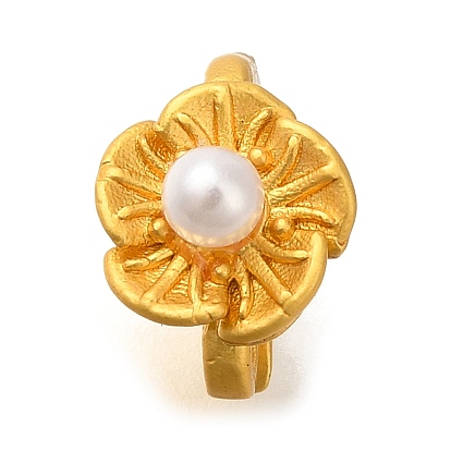 Латунные застежки-кольца, с абс пластмассовой имитационной жемчужиной, долговечный, цветок
