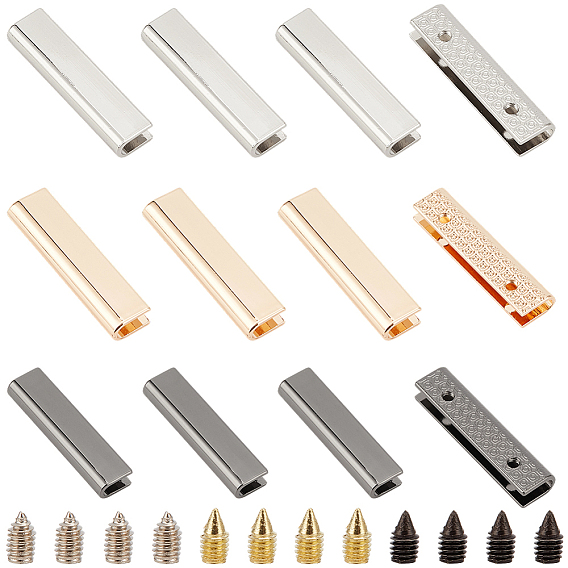 12 Bags 3 Colors Alloy Bag Decorative Edge Buckles, Belt End Tip Hardwares, Rectangle