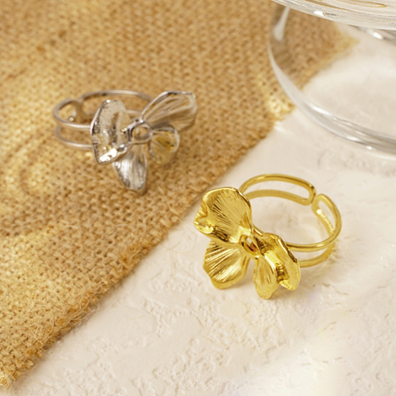 Элегантный 304 открытый браслет-манжета из нержавеющей стали с бантом для ежедневного ношения