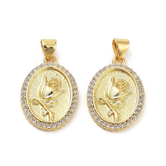 Покрытие стойки латунь микропаве прозрачные подвески из кубического циркония, долговечный, без свинца и без кадмия, овальные с цветком