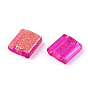 2-Hole Glass Seed Beads, Transparent Spray Painted, with Glitter Powder, Rectangle