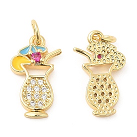 Brass with Cubic Zirconia Enamel Pendants, Long-Lasting Plated, Lead Free & Cadmium Free, Cocktail Glass