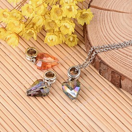 Antique Silver Alloy Glass Beads European Dangle Charms, Heart, 15x10x6mm, Hole: 4.5mm
