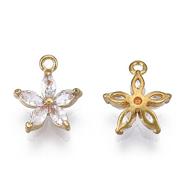 Charmes en laiton, avec de la zircone cubique clair, fleur, sans nickel