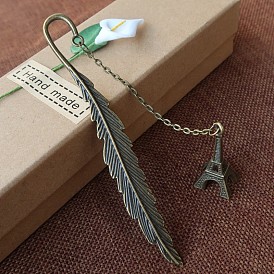 Tibetan Style Alloy Feather Bookmarks, Pendant Book Marker