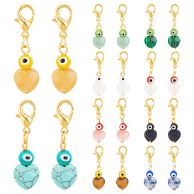 PandaHall Elite 20Pcs 10 Colors Natural Gemstone Pendant Decoration, with Zinc Alloy Lobster Claw Clasps, Iron Pins & Jump Rings