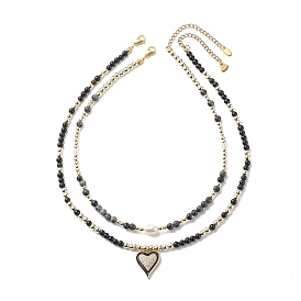 2шт 2 набор ожерелий с подвеской в форме сердца из сплава эмали, ожерелья из натуральных и синтетических смешанных драгоценных камней и жемчуга для женщин