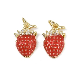 Латунные микро проложить кубического циркония подвески, клубника, с эмалью, без свинца и без кадмия, долговечный, стойки покрытие, с целью перехода в кольце