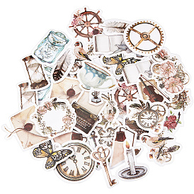 CRASPIRE 2 Boxes 23 Styles Vintage Self-Adhesive Paper Stickers, Gear & Cup & Wreath & Clock & Envelope & Flower & Anchor, Mixed shapes