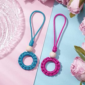 2 шт. 2 цвета полиэстер и спандекс шнур веревки подвеска украшение, с деревянными бусинами и железными кольцами для ключей