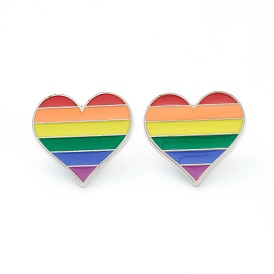 Alloy Pride Enamel Brooches, Enamel Pin, with Butterfly Clutches, Rainbow Heart, Platinum