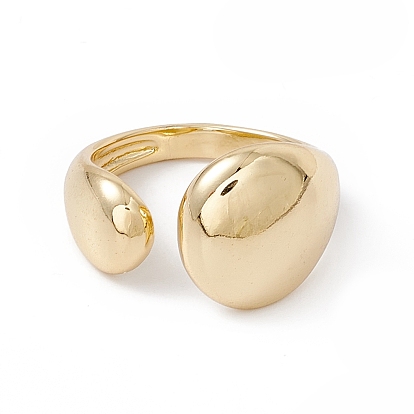 Rack Plating Brass Teardrop Open Cuff Ring for Women, Cadmium Free & Nickel Free & Lead Free