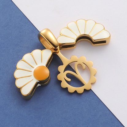 Opened 304 Stainless Steel Pendants, with Enamel, Real 18K Gold Plated, Daisy with Twelve Constellation