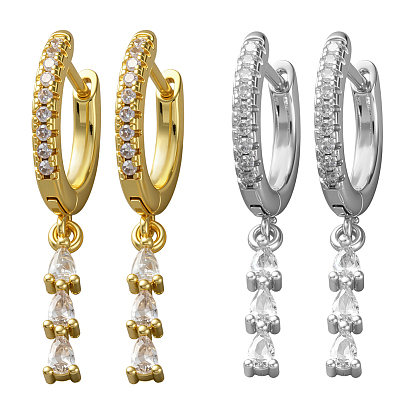 2 пары 2 цветные латунные серьги-кольца с микропаве из прозрачных кубических цирконий, слеза
