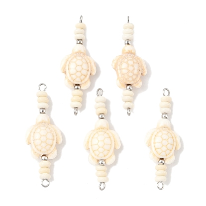 Подвески-коннекторы из синтетических окрашенных бирюзовых бусин в виде черепахи-рондель, с 304 петлями из нержавеющей стали, цвет нержавеющей стали