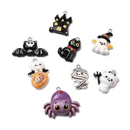 Подвески из непрозрачной смолы на Хэллоуин, с платиновыми тоновыми железными петлями