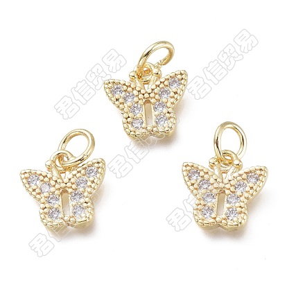 20Stk. Messing Micro Pave klar Cubic Zirkonia Anhänger, mit Ringe springen, Schmetterling
