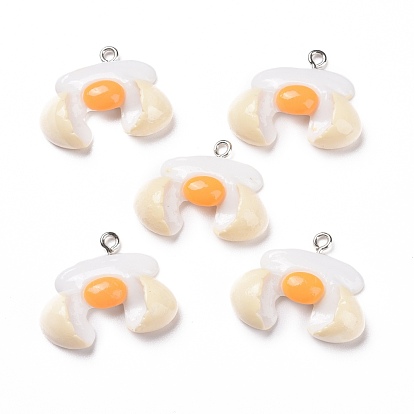 Opaque Resin Pendants, with Platinum Tone Iron Loops, Broken Egg Shape