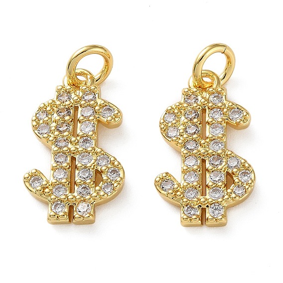 Латунные микропаве прозрачные подвески с фианитом, подвески в виде знака доллара