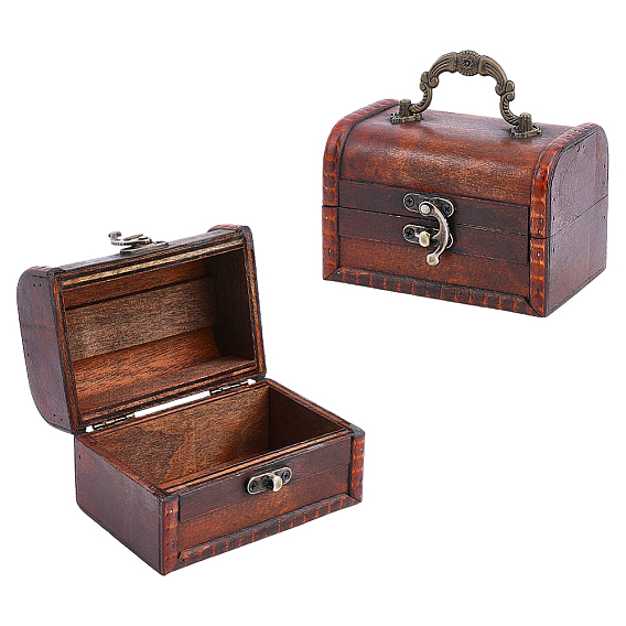 Cofres rectangulares de madera de estilo retro para guardar baratijas., con pestillo de aleación, Bronce antiguo