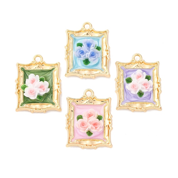 Смолы эмали подвески, Прямоугольник с цветком, с легированной кромкой, без кадмия, без никеля и без свинца, стойки покрытие