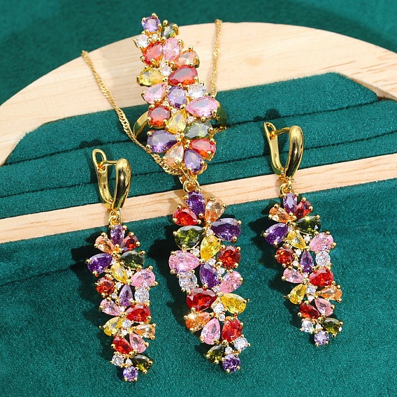 Ожерелья с подвесками из листовой латуни и кубическими циркониями, серьги-кольца и комплекты колец, золотые