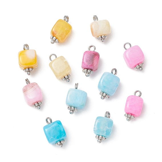 Подвески-кубы из окрашенного натурального агата, с петлями из сплава в тибетском стиле, разноцветные