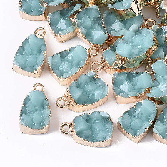 Druzy Resin Pendants, with Edge Light Gold Plated Iron Loop