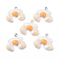 Opaque Resin Pendants, with Platinum Tone Iron Loops, Broken Egg Shape