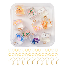 Cube Resin Pendant Earrings DIY Making Kit, Including Cube Transparent Epoxy Resin Pendants, Iron Earring Hooks & Open Jump Rings