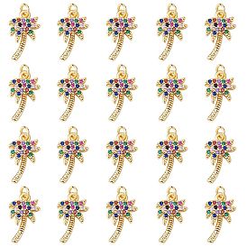 20Pcs Rack Plating Brass Micro Pave Cubic Zirconia Pendants, Real 18K Gold Plated, Long-Lasting Plated, Coconut Tree