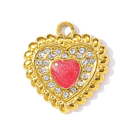 304 из нержавеющей стали горный хрусталь подвески, сердце прелести, с эмалью, ионное покрытие (ip), реальный 18 k позолоченный