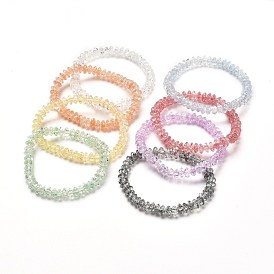 Crackle Glass Rondelle Beads Stretch Bracelet for Teen Girl Women, Dyed & Heated Crystal Glass Bracelet